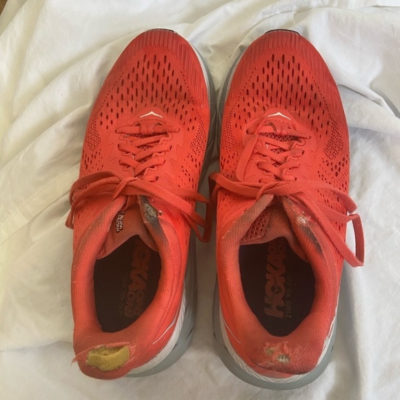 Hoka One One Clifton Lace-up Sneakers Red Fiesta Mesh US Size 8 - Picture 4 of 15